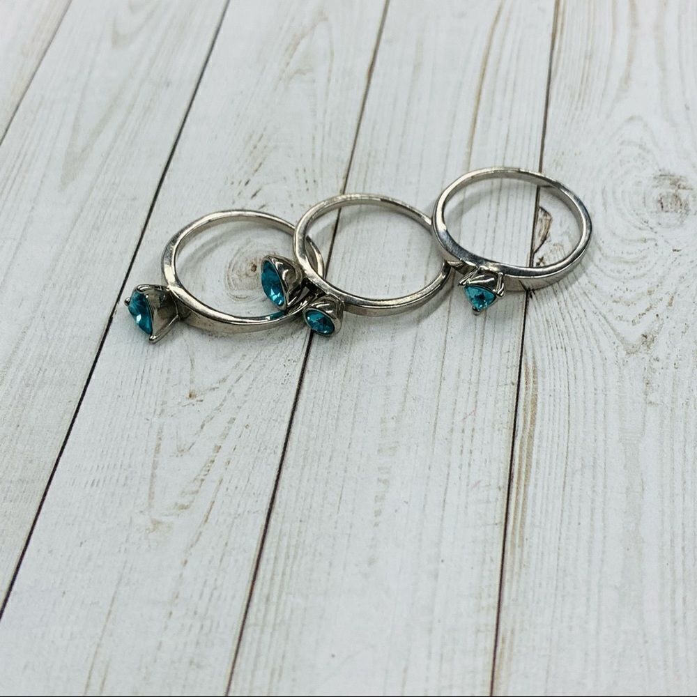 Blue Crystals Silver Stack Rings - Picture 2 of 3